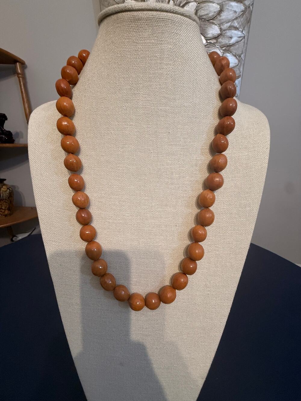 Vintage 26” Round Wood Bead Strand Necklace